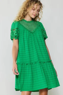 Current Air Lace Sleeve Mini Dress GREEN Clearance