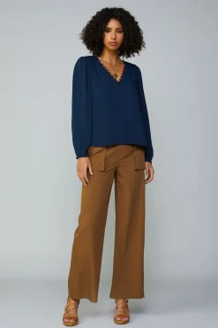 Current Air Lace Trim Blouse NAVY New