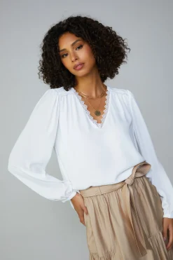Current Air Lace Trim Blouse WHITE Hot