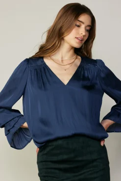 Current Air Layered Cuff Blouse NAVY Fashion