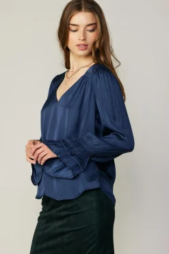 Current Air Layered Cuff Blouse NAVY Fashion