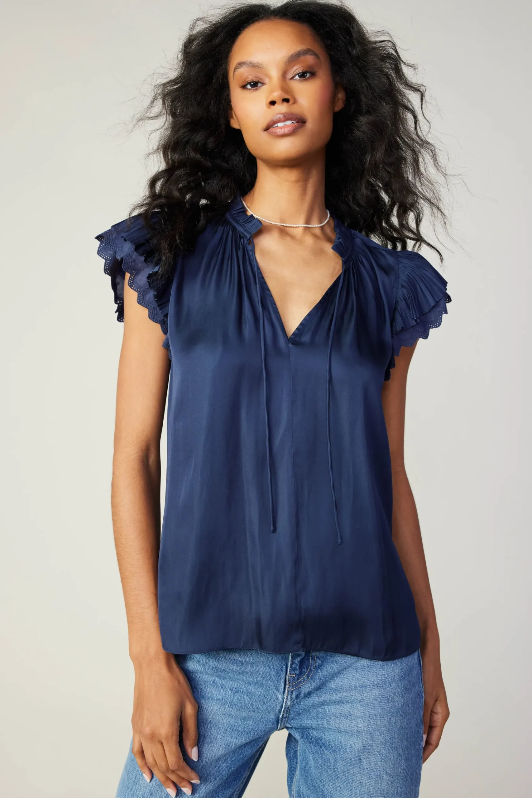 Current Air Layered Lace Sleeve Top NAVY Outlet