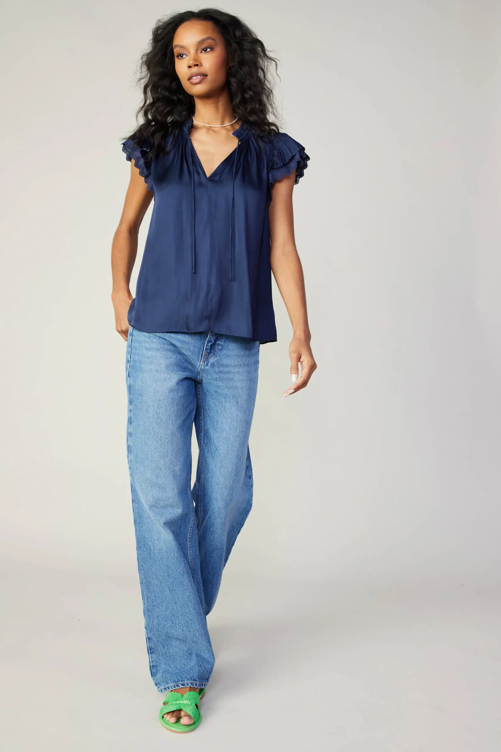 Current Air Layered Lace Sleeve Top NAVY Outlet
