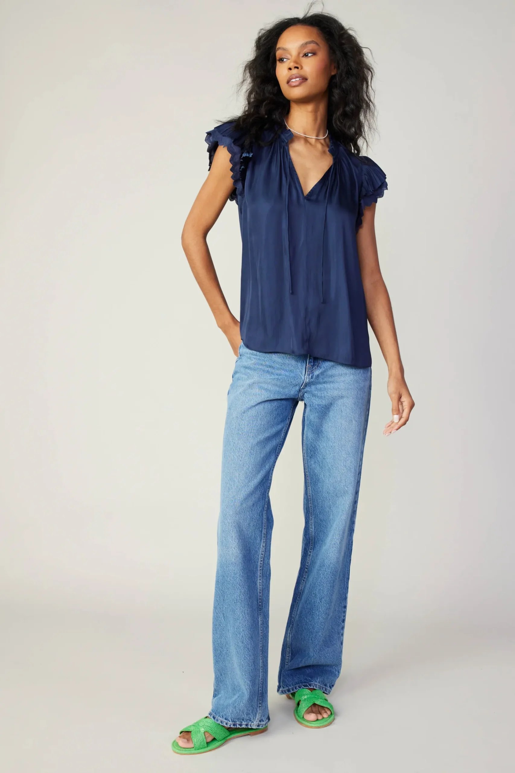 Current Air Layered Lace Sleeve Top NAVY Outlet