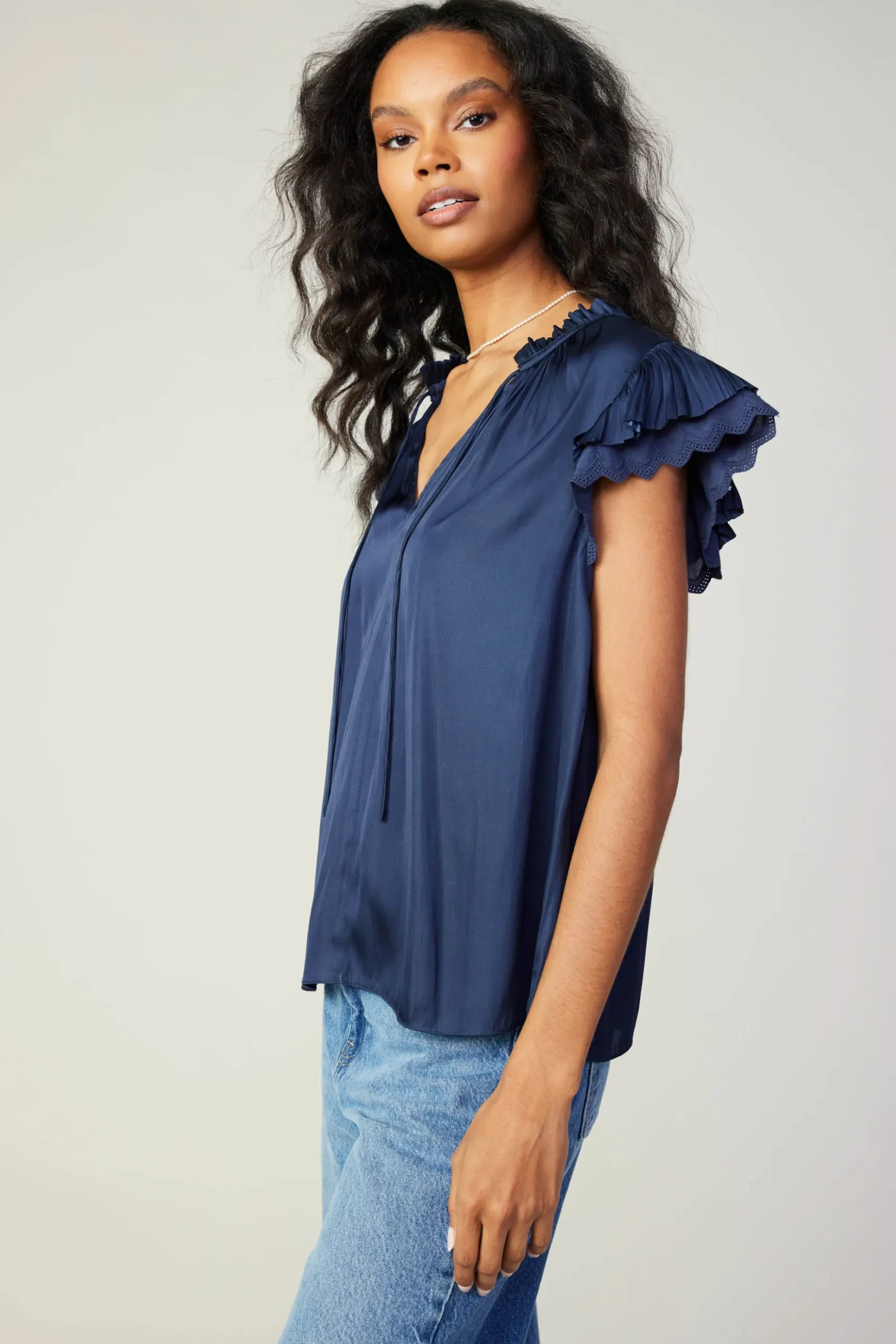 Current Air Layered Lace Sleeve Top NAVY Outlet