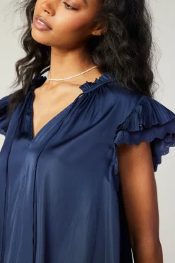 Current Air Layered Lace Sleeve Top NAVY Outlet