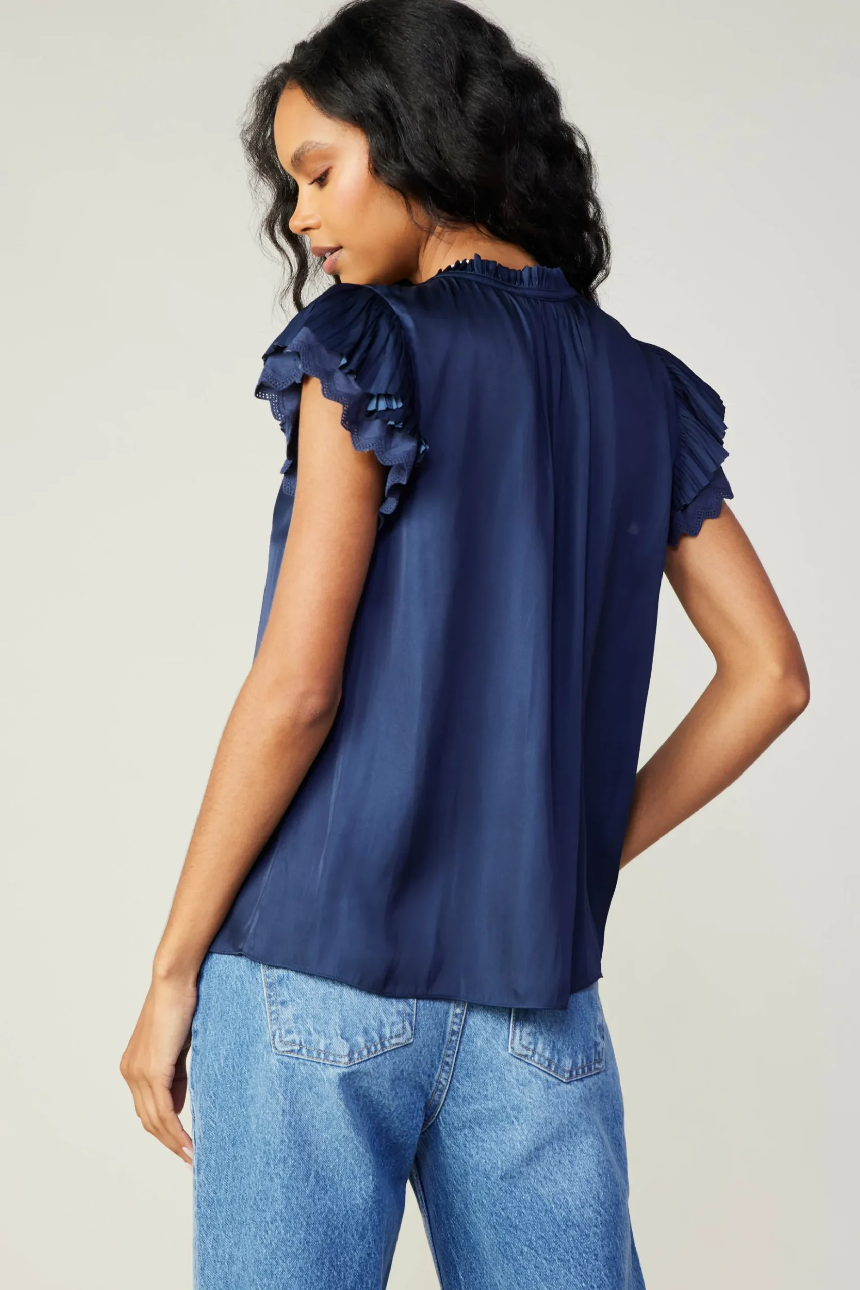 Current Air Layered Lace Sleeve Top NAVY Outlet
