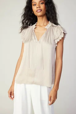 Current Air Layered Lace Sleeve Top TAUPE Clearance