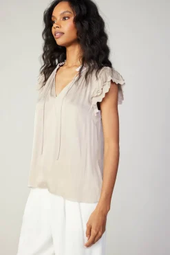 Current Air Layered Lace Sleeve Top TAUPE Clearance