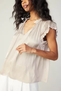 Current Air Layered Lace Sleeve Top TAUPE Clearance