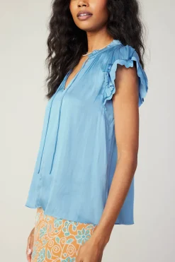 Current Air Layered Lace Sleeve Top BABYBLUE Clearance