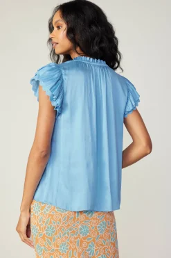 Current Air Layered Lace Sleeve Top BABYBLUE Clearance