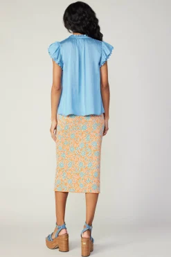 Current Air Layered Lace Sleeve Top BABYBLUE Clearance