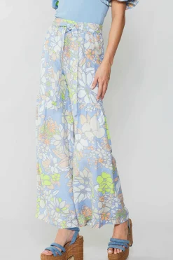 Current Air Linen Blend Floral Pants BLUE Outlet