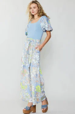 Current Air Linen Blend Floral Pants BLUE Outlet