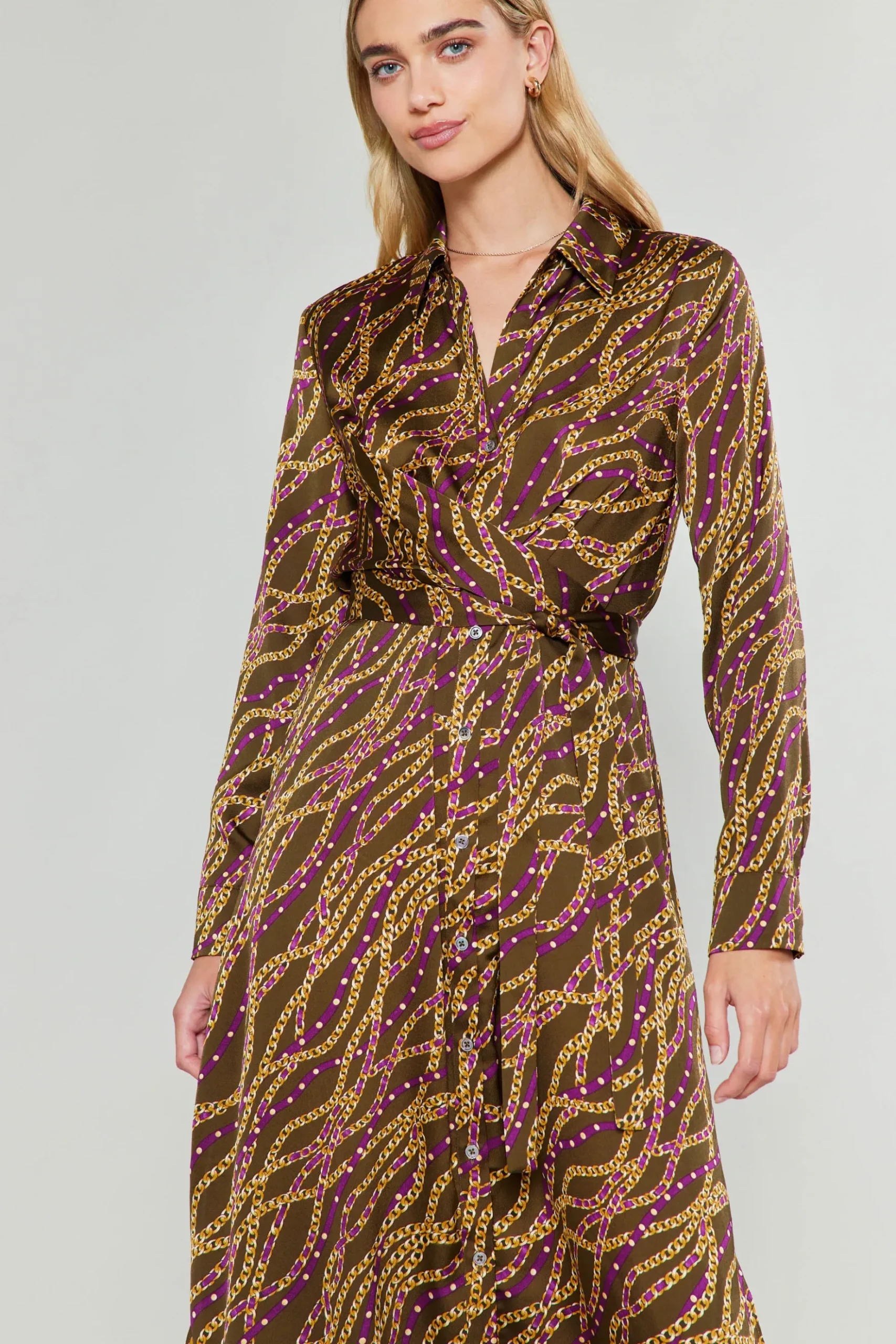 Current Air Link Motif Shirt Dress OLIVEWINE Fashion
