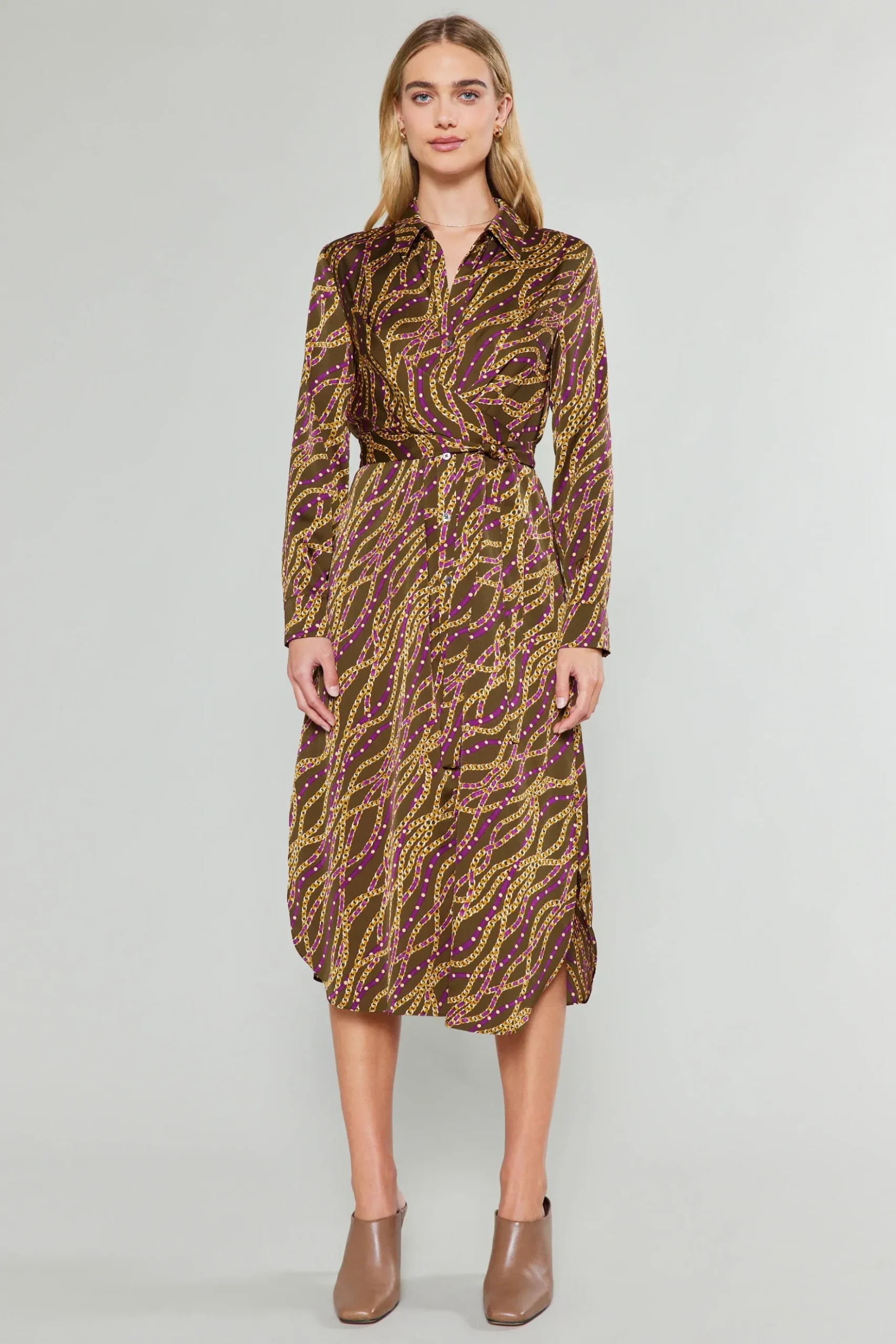 Current Air Link Motif Shirt Dress OLIVEWINE Fashion