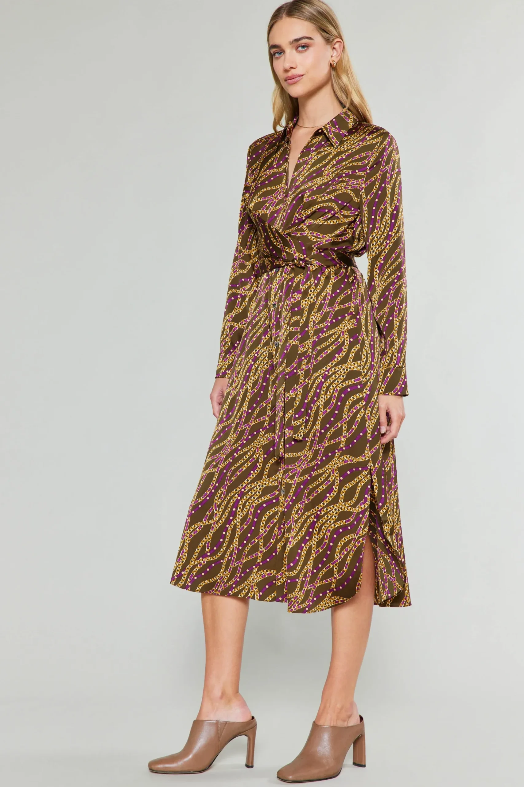 Current Air Link Motif Shirt Dress OLIVEWINE Fashion