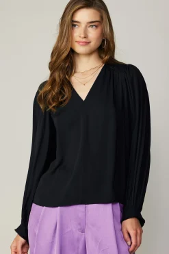 Current Air Long Pleated Sleeve Blouse BLACK Clearance