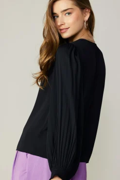 Current Air Long Pleated Sleeve Blouse BLACK Clearance