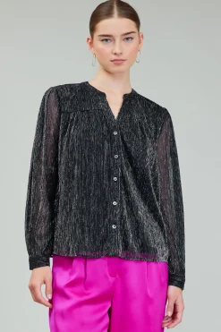 Current Air Lurex Buttonup Blouse BLACK New