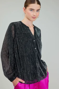 Current Air Lurex Buttonup Blouse BLACK New