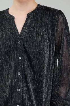Current Air Lurex Buttonup Blouse BLACK New