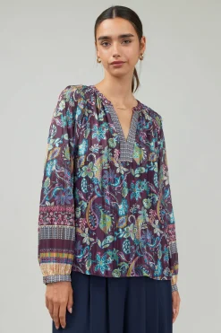 Current Air Lurex Floral Blouse PLUMMLT Discount