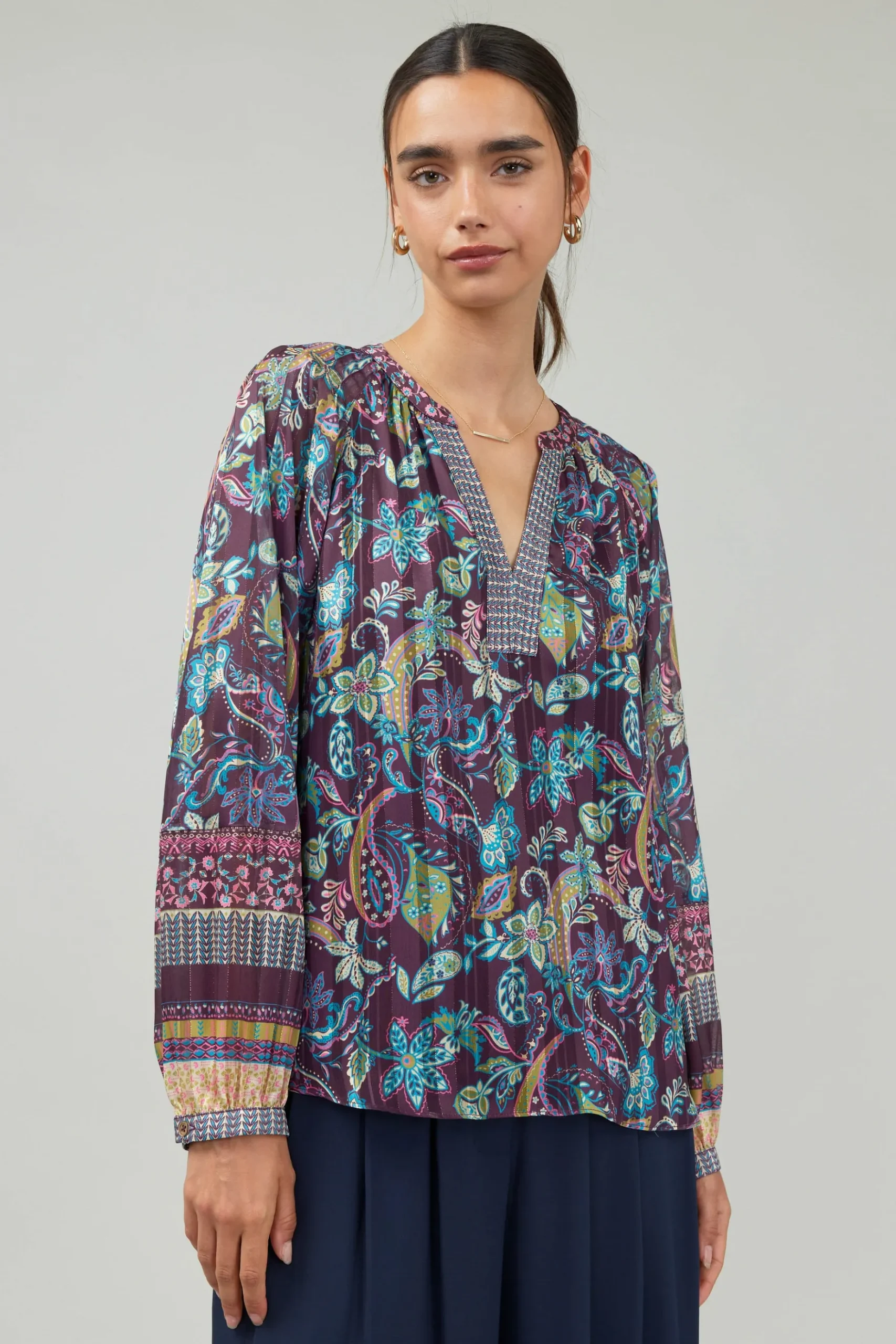 Current Air Lurex Floral Blouse PLUMMLT Discount