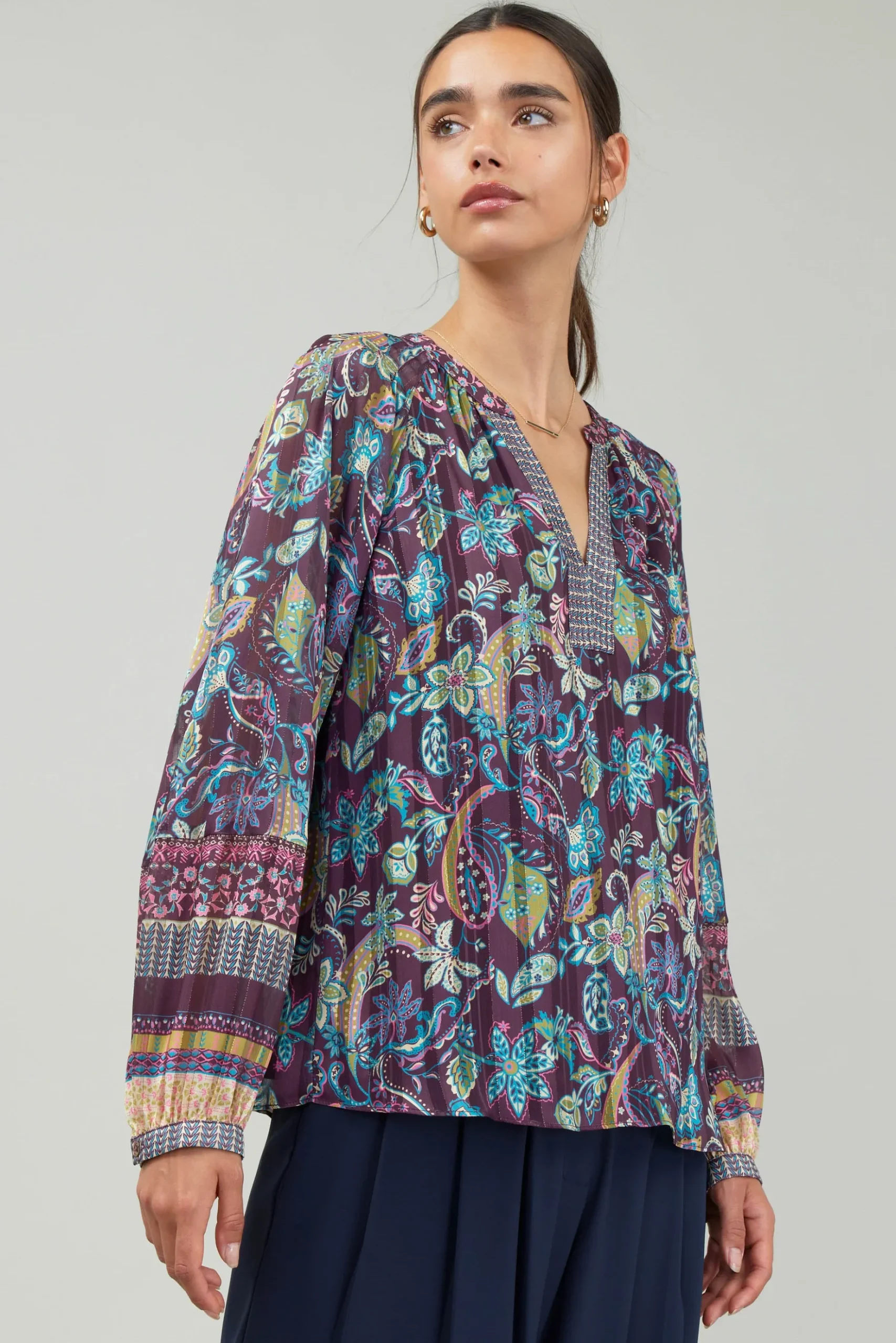 Current Air Lurex Floral Blouse PLUMMLT Discount
