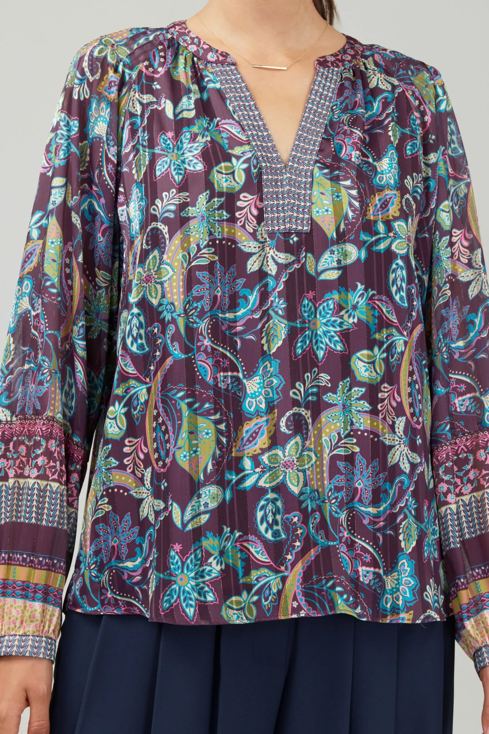 Current Air Lurex Floral Blouse PLUMMLT Discount