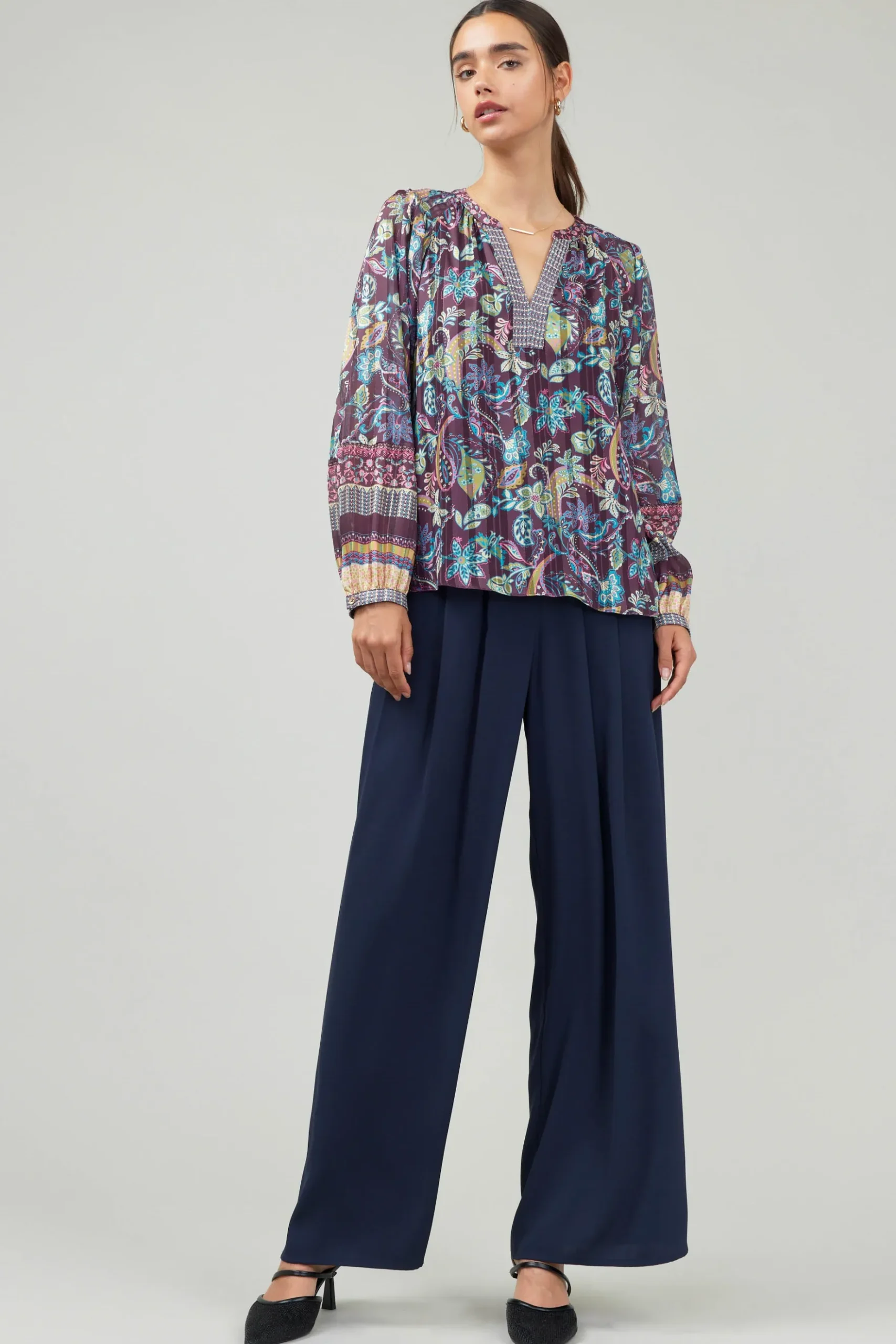 Current Air Lurex Floral Blouse PLUMMLT Discount