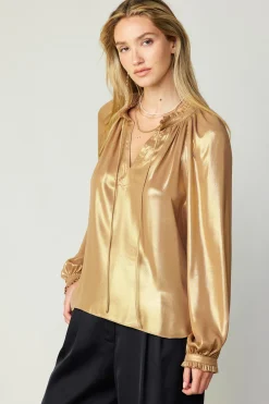 Current Air Lustrous Cuffed Blouse GOLD Fashion
