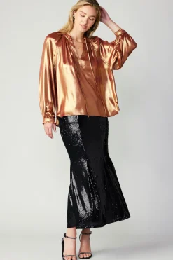 Current Air Lustrous Cuffed Blouse RUST Sale