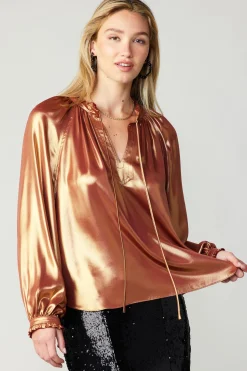 Current Air Lustrous Cuffed Blouse RUST Sale