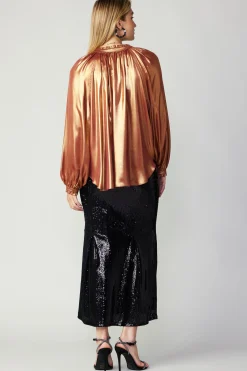 Current Air Lustrous Cuffed Blouse RUST Sale