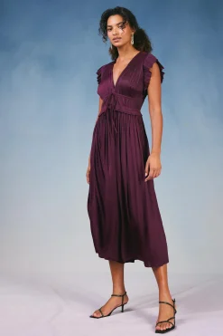 Current Air Mara Pleated Maxi Dress BURGUNDY Discount