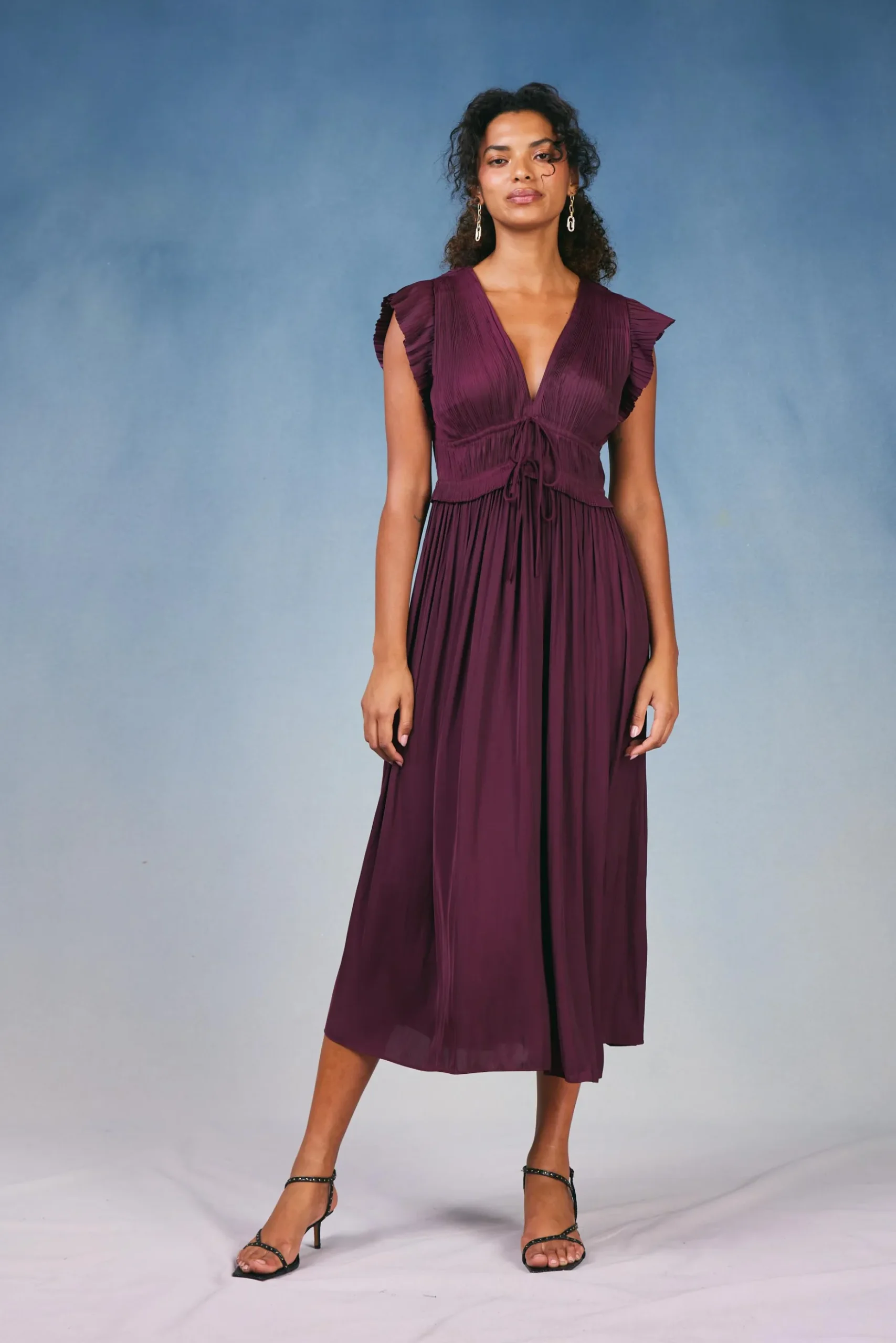 Current Air Mara Pleated Maxi Dress BURGUNDY Discount