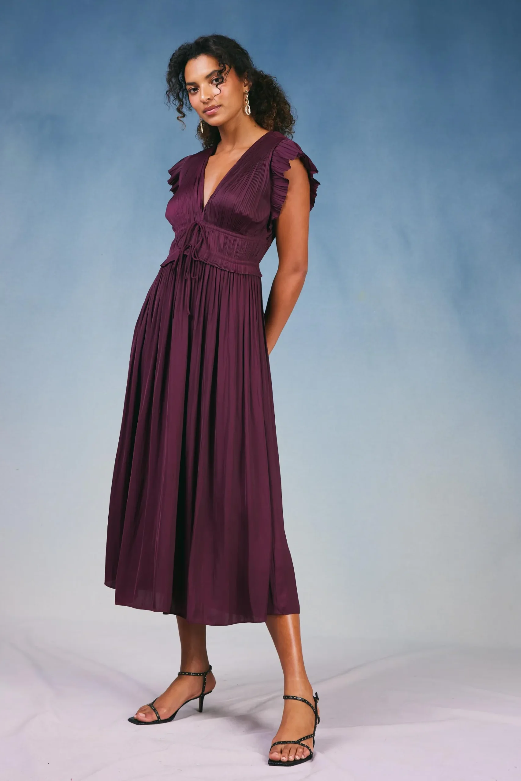 Current Air Mara Pleated Maxi Dress BURGUNDY Discount