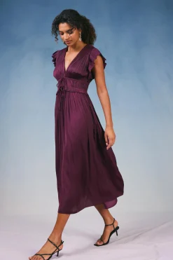 Current Air Mara Pleated Maxi Dress BURGUNDY Discount
