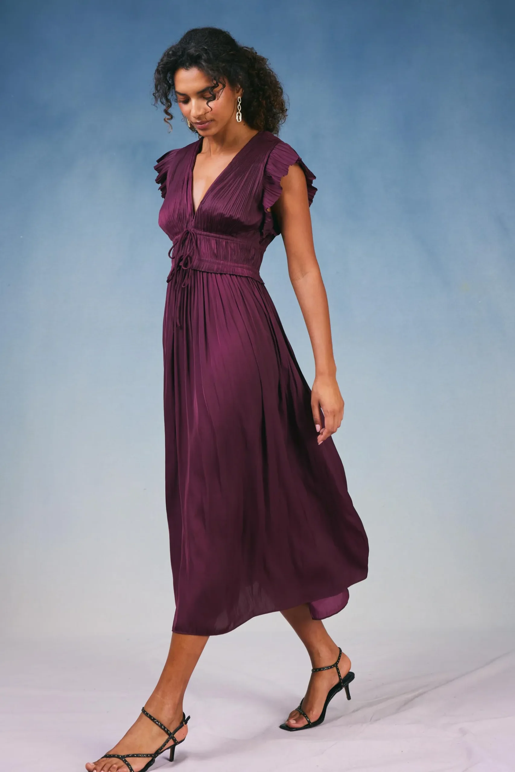 Current Air Mara Pleated Maxi Dress BURGUNDY Discount