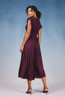 Current Air Mara Pleated Maxi Dress BURGUNDY Discount