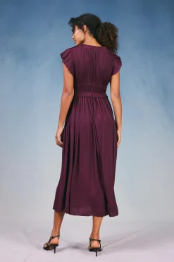 Current Air Mara Pleated Maxi Dress BURGUNDY Discount