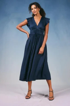 Current Air Mara Pleated Maxi Dress DARKNAVY Best