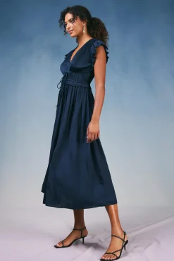 Current Air Mara Pleated Maxi Dress DARKNAVY Best