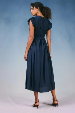 Current Air Mara Pleated Maxi Dress DARKNAVY Best