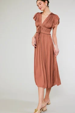 Current Air Mara Pleated Maxi Dress CARAMEL Online