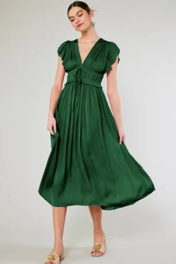 Current Air Mara Pleated Maxi Dress FORESTGREEN Clearance