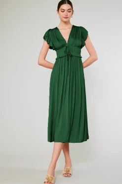 Current Air Mara Pleated Maxi Dress FORESTGREEN Clearance