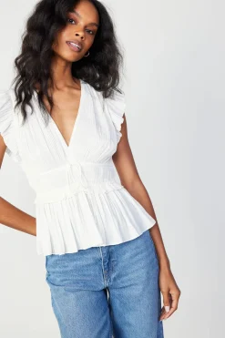 Current Air Mara Pleated Sleeveless Blouse OFFWHITE Discount